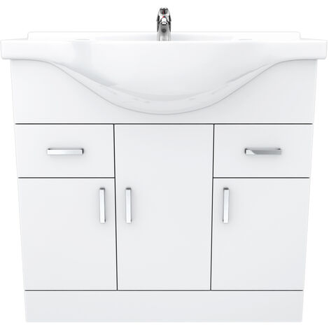 Dyon 850mm Floorstanding 3 Door Basin Vanity Unit White