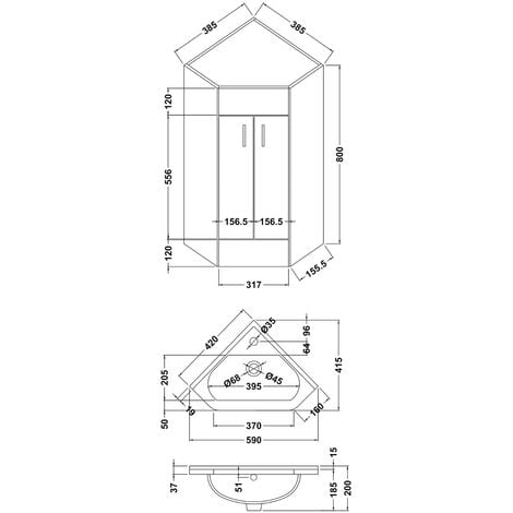Dunn 590 mm 2 Door Corner Vanity Cabinet