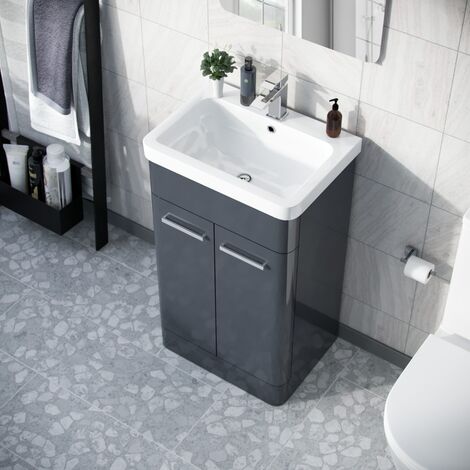 Afern 500mm Vanity Unit Cabinet and Wash Basin Steel Grey