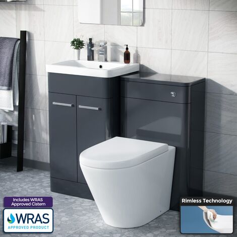 Afern 500mm Vanity Unit, WC Unit And Round BTW Toilet Anthracite (1/5)