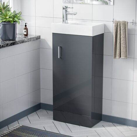 Nanuya 400mm Cloakroom Vanity Basin Unit, Mixer Tap & Waste Dark Grey (1/2)