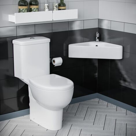 Forel Bathroom Close Coupled WC Toilet Wall Hung Cloakroom Basin Sink Suite (1/5)