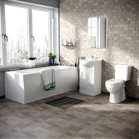 Memphis 3-Piece Bathroom Suite White - Close Coupled Toilet, 450mm Basin Vanity Unit and Round Bath Tub