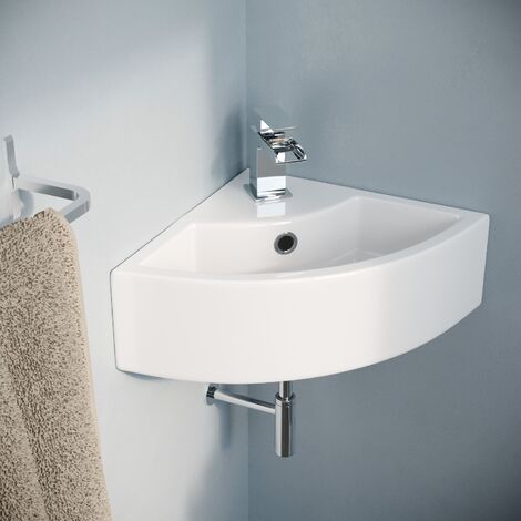 Tulla 450 x 325mm Small Quarter Corner Wall Mounted Basin Sink with ...