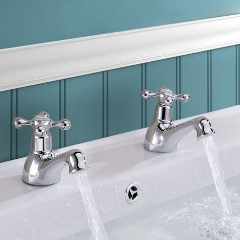 VeeBath Elizabeth Traditional Twin Bathroom Hot & Cold Basin Sink Brass Taps