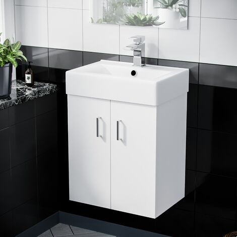 450mm White Ceramic Basin Vanity MDF Cabinet Bathroom Wall Hung Unit  Nanuya