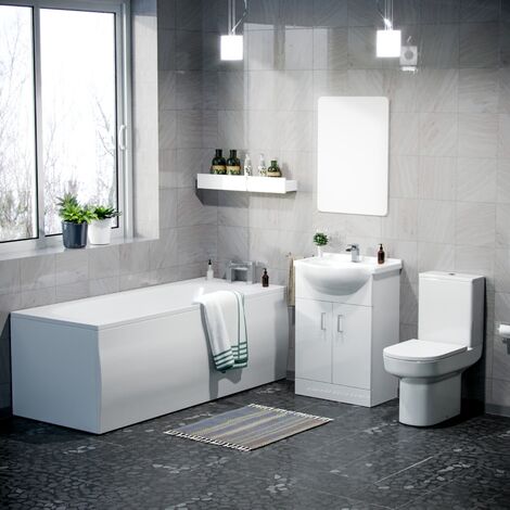 Sarn Bathroom Basin Vanity Unit, Toilet and Bath Suite White