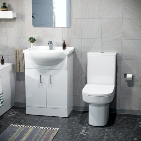 Dyon 550mm Floorstanding Vanity Basin Unit & Close Coupled Toilet White