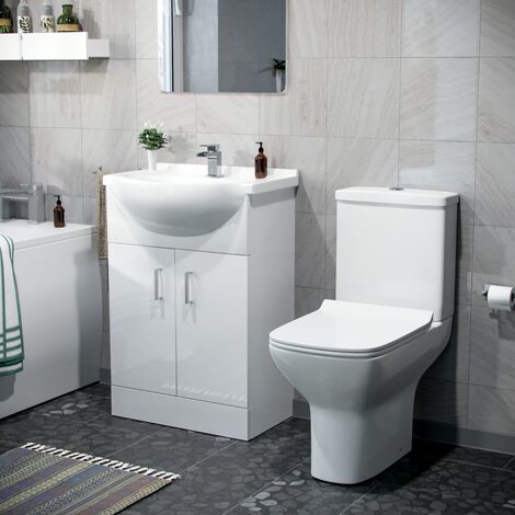 Dyon 550mm Floor Standing Basin Vanity Unit White & Rimless Close Coupled Toilet White (1/5)