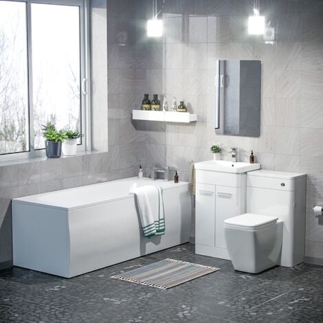 Afern 500mm Vanity Cabinet WC BTW Square Toilet & Bath Bathroom Suite White