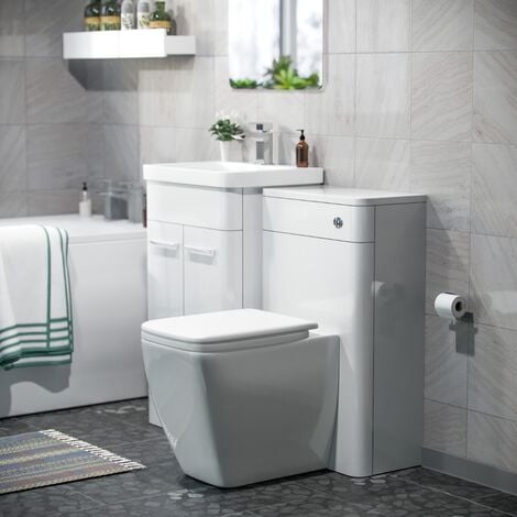 Afern 500mm Vanity Cabinet WC BTW Square Toilet & Bath Bathroom Suite White