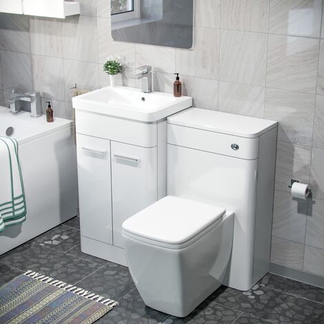 Afern 500mm Vanity Cabinet WC BTW Square Toilet & Bath Bathroom Suite White