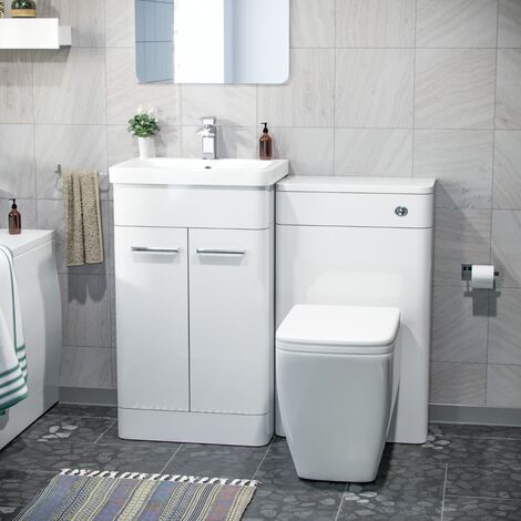 Afern 500mm Vanity Cabinet WC BTW Square Toilet & Bath Bathroom Suite White