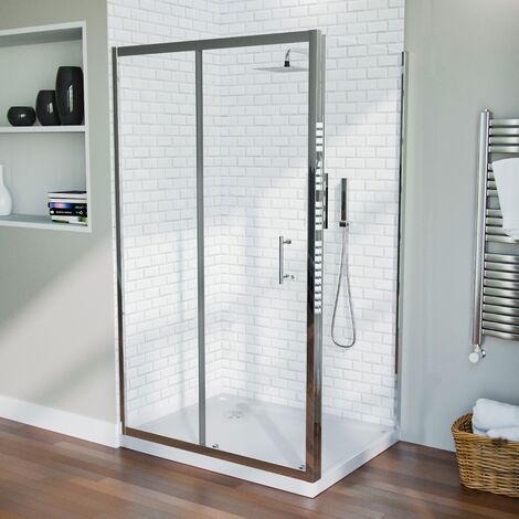 Saturn Frameless 1100 x 700mm Shower Sliding Door Enclosure, Tray & Waste (1/5)