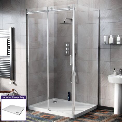 Hardwick 1100 X 800mm Frameless Sliding Shower Door Enclosure Tray Waste Hardwick 1100 X 800mm Frameless Sliding, Sliding Door Shower Enclosure 1100 X 800