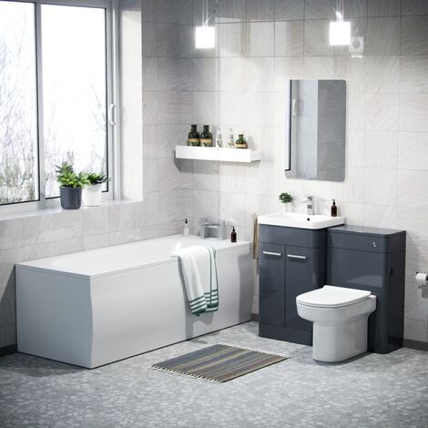 Afern 500mm Basin Vanity Unit, WC Unit, D-Shape Toilet and Bath Suite Anthracite (1/5)