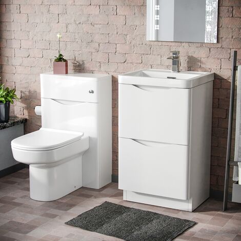 Lyndon 500mm 2 Drawer Vanity Basin Unit, WC Unit & Chem Back to Wall Toilet White (1/5)