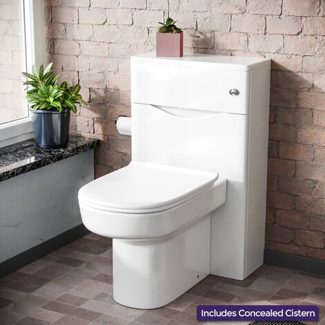 Lyndon Modern 500 WC Unit and BTW Back To Wall Toilet Pan Soft Close Seat White (1/5)