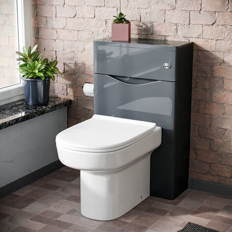 Lyndon Modern 500 WC Unit and BTW Back To Wall Toilet Pan Soft Close Seat Grey (1/5)
