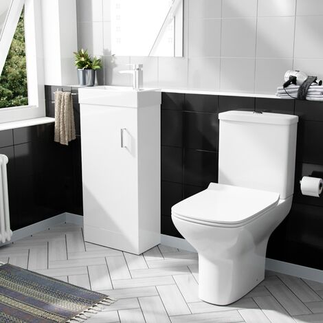 Nanuya 400mm Cloakroom Vanity Basin Unit & Rimless Close Coupled Toilet White