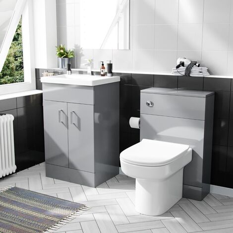 Nanuya 500mm Vanity Basin Unit & WC Unit & Chem Back to Wall Light Grey ` (1/5)
