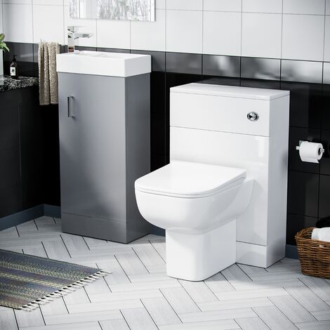 Nanuya 400mm Floorstanding Basin Vanity Unit & Concealed Cistern WC Toilet Pan Light Grey