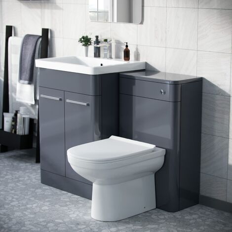 Afern 600mm Freestanding Basin Vanity Unit, Wc Unit & Btw Toilet Steel Grey