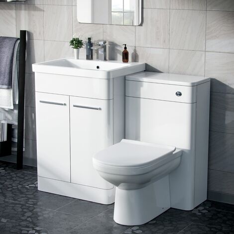 Afern 600mm Vanity Basin Unit, WC Unit & Elso Back to Wall Toilet White (1/5)