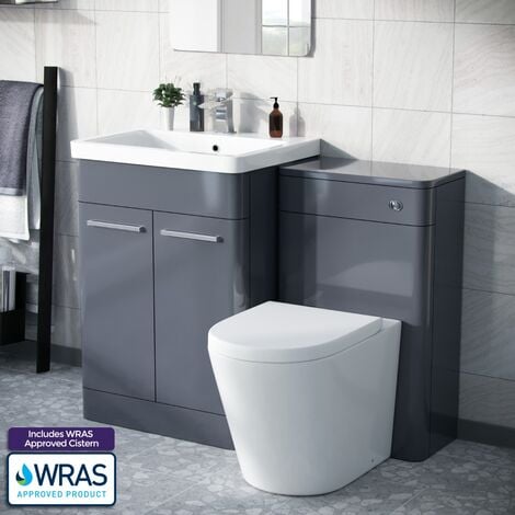 Afern 600mm Vanity Basin Unit, WC Unit & Round Back to Wall Toilet Steel Grey