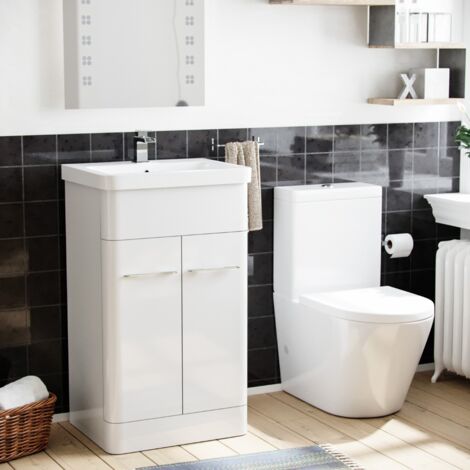 Lex 500mm Vanity Basin Unit & Rimless Close Coupled Toilet White (1/5)