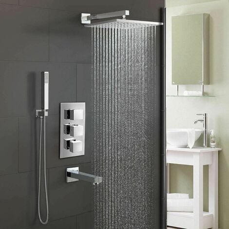 3 Dial 3 Way Concealed Thermostatic Overhead Shower with Handset and Bath Filler