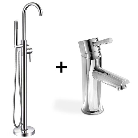 Remy Freestanding Bath Shower Mixer & Basin Sink Mono Tap Chrome