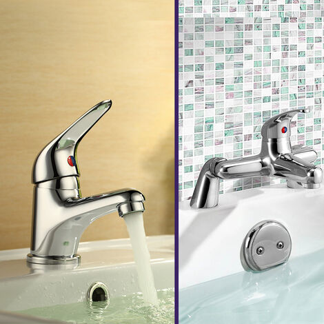 Studio Contemporary Bathroom Basin Single Lever Mixer Tap & Deck Mounted Bath Filler & Waste (1/5)