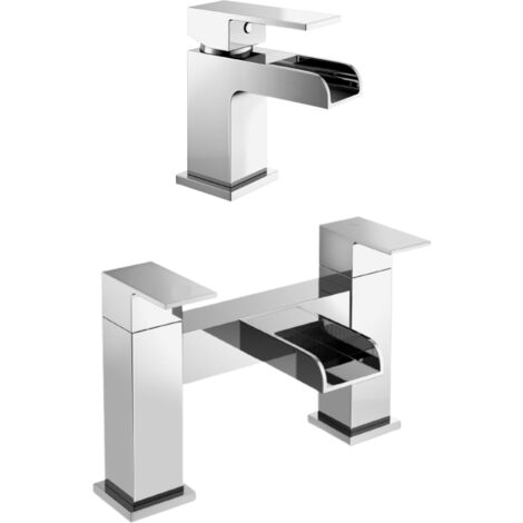 Origin Waterfall Mono Mixer Tap, Bath Filler Mixer Tap & Waste Chrome
