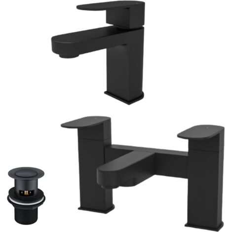 Kevon Mono Basin Mixer, Bath Filler & Waste Matte Black