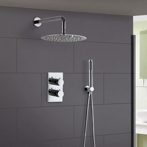 Violet Concealed Round Thermostatic Shower Mixer and Shower Head with Handset Kit