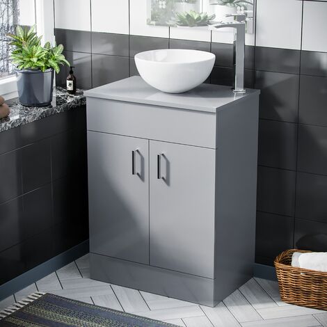 Onken 500mm Light Grey Vanity Cabinet And Round Bowl Counter Top Basin Sink Unit (1/5)