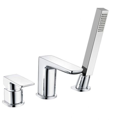 Astra Contemporary Chrome Deck Mounted Bath Filler Tap With Shower Handset (1/2)