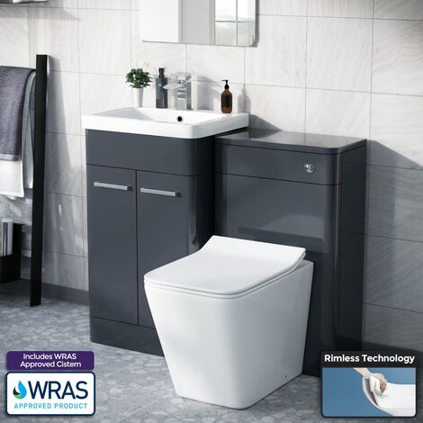 Afern 500mm Vanity Unit, WC Unit And D-Shape Toilet Anthracite