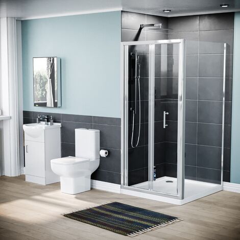 Magna 900mm Shower Enclosure, 760mm Side Panel, 450mm Vanity Unit & Close Coupled Toilet White (1/5)