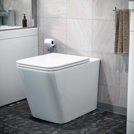 Square Rimless Back To Wall Toilet With UF Seat White (1/5)