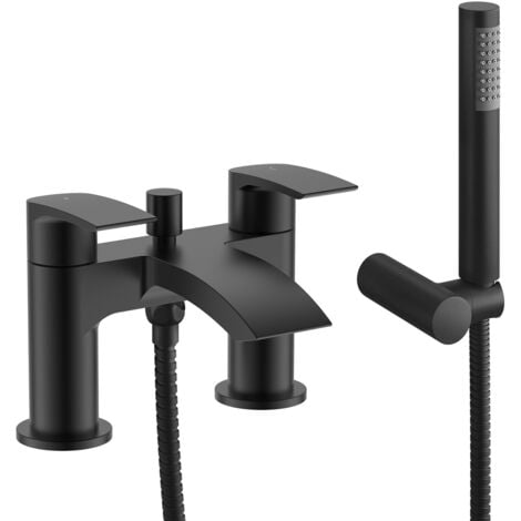 Vago Modern Matte Black Waterfall Basin Mixer Tap & Bath Shower Mixer With Handset Kit And Waste