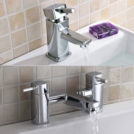 Poston Modern Set Of Square Basin Mono Mixer Tap & Bridge Bath Filler (1/5)
