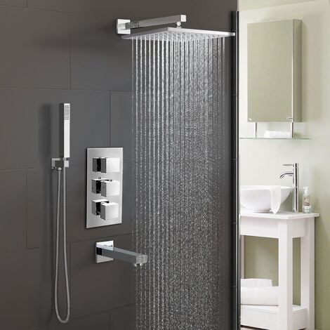 OLIVE BATHROOM 3 DIAL 3 WAY CONCEALED SQUARE THERMOSTATIC SHOWER MIXER VALVE CHROME