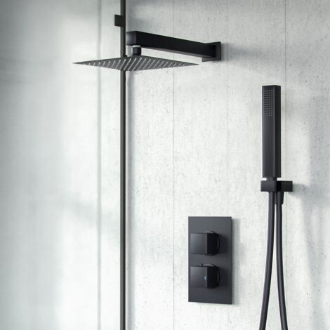 Voilet 2 Dial 2 Outlet Square Concealed Thermostatic Mixer Valve, Shower Head & Handset Matte Black (1/5)