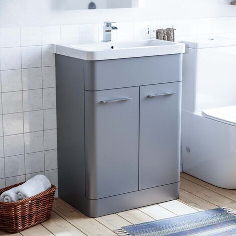 Lex Freestanding Bathroom Vanity Unit Ceramic Basin Cabinet Matte Grey 600mm