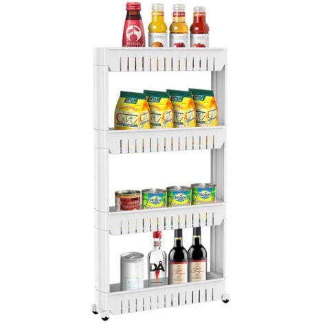 Slim 4 Tier Storage Trolley Cart White