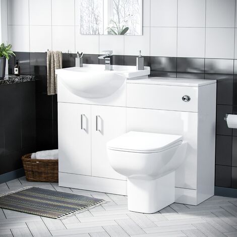 Dyon 950mm Vanity Basin Unit, WC Unit & Back to Wall Toilet White (1/5)