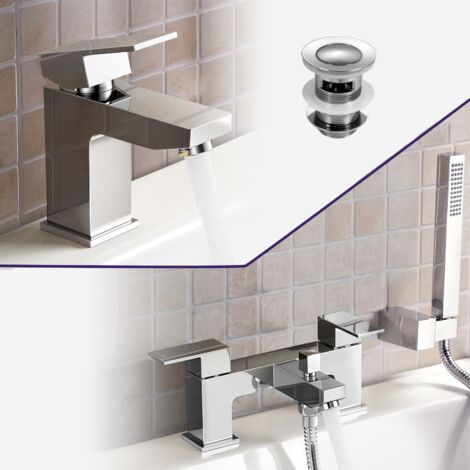 Aldo Contemporary Set Of Basin Sink Tap And Bath Shower Mixer Tap + Free Waste (1/5)