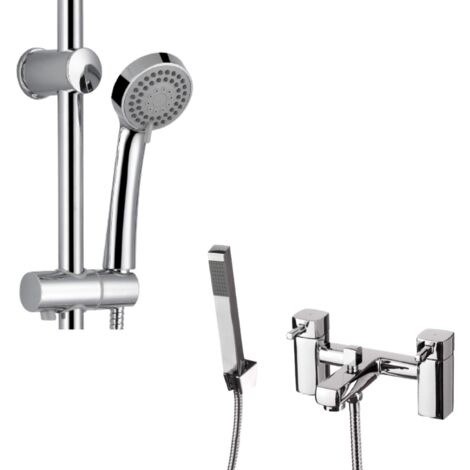 Deck Mounted Square Bath Filler Shower Mixer with Slider Rail and Handset Kit (1/5)